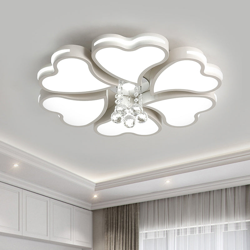 Modernist Heart Flush Light Metallic 6/8 Bulbs Parlor Ceiling Mounted Fixture with Crystal Accent in White Clearhalo 'Ceiling Lights' 'Close To Ceiling Lights' 'Close to ceiling' 'Flush mount' Lighting' 1651496