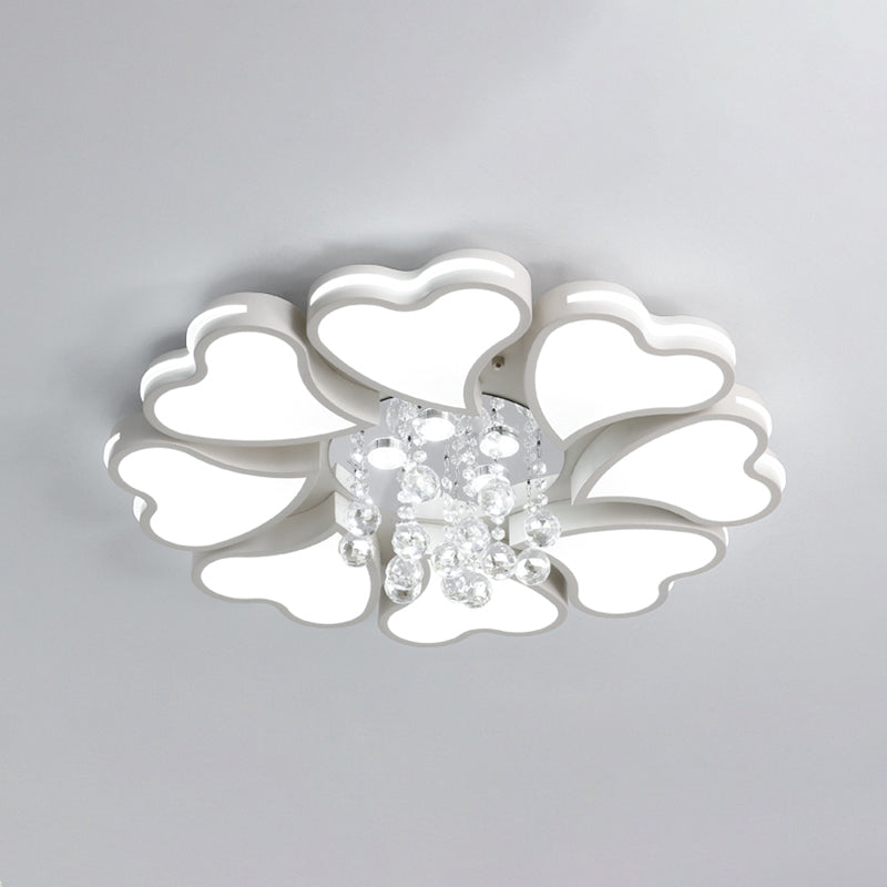 Modernist Heart Flush Light Metallic 6/8 Bulbs Parlor Ceiling Mounted Fixture with Crystal Accent in White Clearhalo 'Ceiling Lights' 'Close To Ceiling Lights' 'Close to ceiling' 'Flush mount' Lighting' 1651501