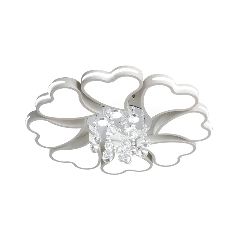 Modernist Heart Flush Light Metallic 6/8 Bulbs Parlor Ceiling Mounted Fixture with Crystal Accent in White Clearhalo 'Ceiling Lights' 'Close To Ceiling Lights' 'Close to ceiling' 'Flush mount' Lighting' 1651502