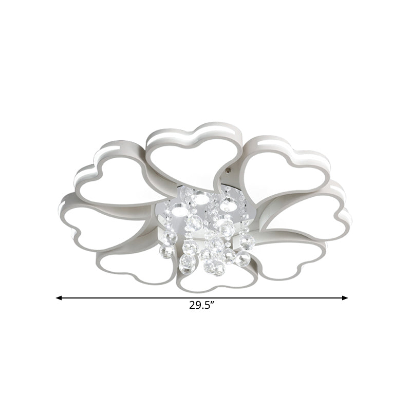 Modernist Heart Flush Light Metallic 6/8 Bulbs Parlor Ceiling Mounted Fixture with Crystal Accent in White Clearhalo 'Ceiling Lights' 'Close To Ceiling Lights' 'Close to ceiling' 'Flush mount' Lighting' 1651503