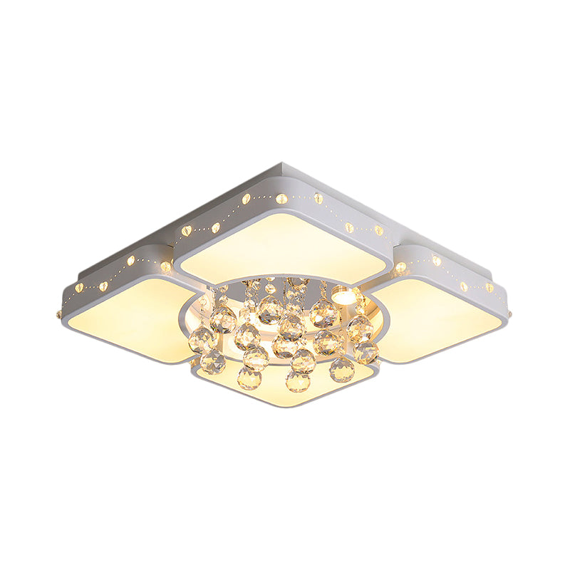 Square Close to Ceiling Lighting Modernist Metal LED Bedroom Flush Mount Light with Crystal Droplet in White, 19.5"/23.5" W Clearhalo 'Ceiling Lights' 'Close To Ceiling Lights' 'Close to ceiling' 'Flush mount' Lighting' 1651506