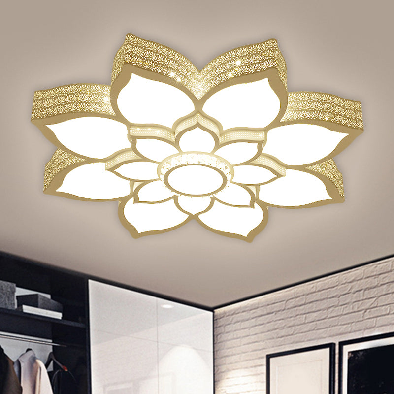 White LED Lotus Ceiling Fixture Contemporary Metallic Flush Mount Light, 21.5"/29.5" Width White Clearhalo 'Ceiling Lights' 'Close To Ceiling Lights' 'Close to ceiling' 'Flush mount' Lighting' 1651509