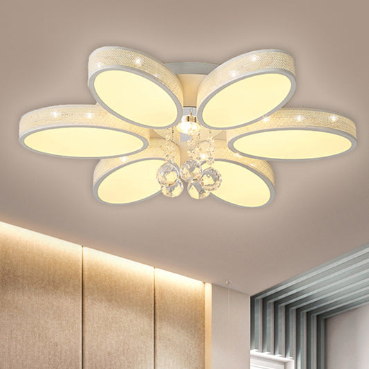 Metal Oval Close to Ceiling Lamp Simple LED White Flush Mount Fixture with Crystal Droplet White Clearhalo 'Ceiling Lights' 'Close To Ceiling Lights' 'Close to ceiling' 'Flush mount' Lighting' 1651514