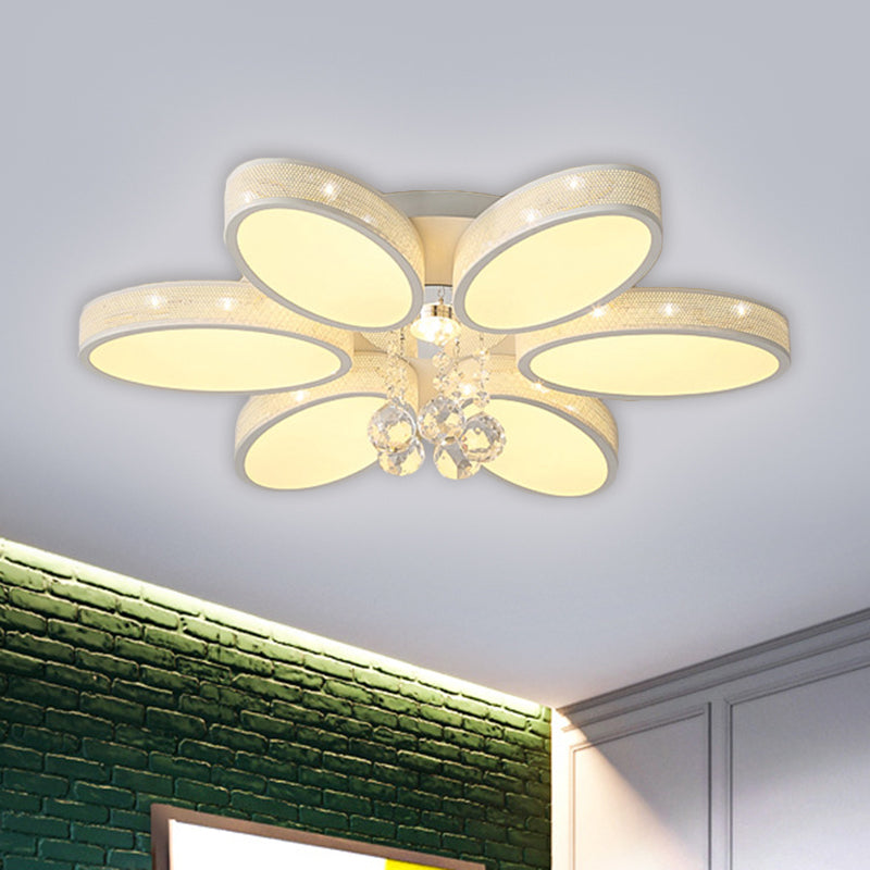 Metal Oval Close to Ceiling Lamp Simple LED White Flush Mount Fixture with Crystal Droplet Clearhalo 'Ceiling Lights' 'Close To Ceiling Lights' 'Close to ceiling' 'Flush mount' Lighting' 1651515