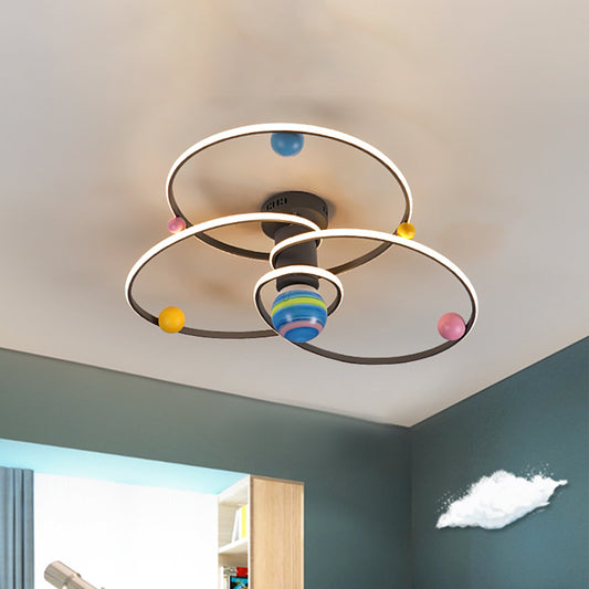 Grey Orbit Semi Mount Lighting Cartoon LED Acrylic Flush Ceiling Light with Round Canopy Grey Clearhalo 'Ceiling Lights' 'Close To Ceiling Lights' 'Close to ceiling' 'Semi-flushmount' Lighting' 1651573