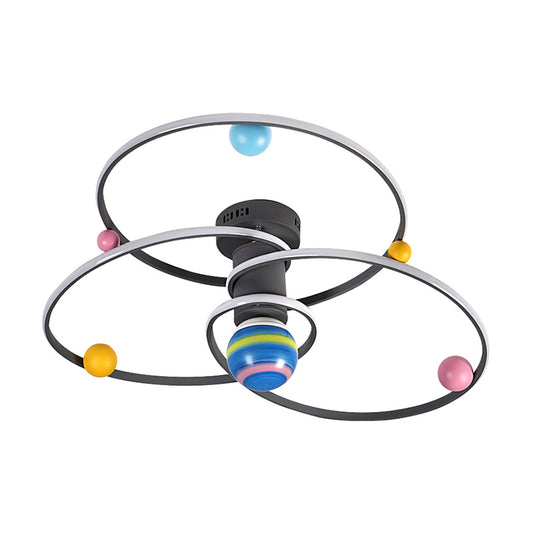 Grey Orbit Semi Mount Lighting Cartoon LED Acrylic Flush Ceiling Light with Round Canopy Clearhalo 'Ceiling Lights' 'Close To Ceiling Lights' 'Close to ceiling' 'Semi-flushmount' Lighting' 1651575