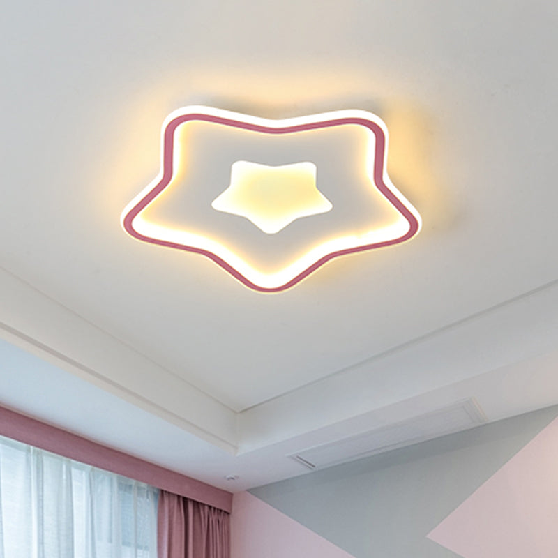 Cartoon Star Flush Mount Lighting Acrylic Kids Bedroom LED Flush Ceiling Light in Pink/Blue Pink Clearhalo 'Ceiling Lights' 'Close To Ceiling Lights' 'Close to ceiling' 'Flush mount' Lighting' 1651593