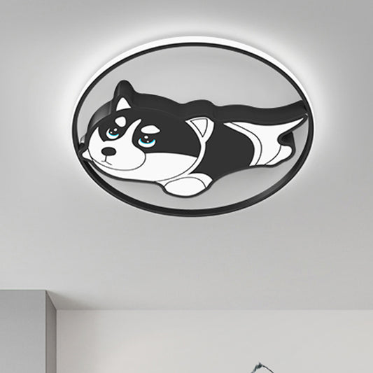 Metallic Dog Flush Ceiling Light Cartoon LED Flush Mount Lighting in Black for Bedroom Black Clearhalo 'Ceiling Lights' 'Close To Ceiling Lights' 'Close to ceiling' 'Flush mount' Lighting' 1651597