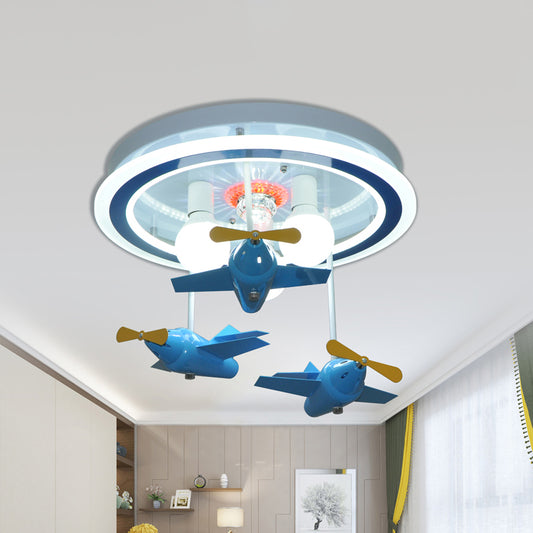 Blue Airplane Lighting Fixture with Bare Bulb Design Cartoon LED Metal Close to Ceiling Light Blue Clearhalo 'Ceiling Lights' 'Close To Ceiling Lights' 'Close to ceiling' 'Flush mount' Lighting' 1651601