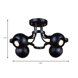 Ball Metallic Shade Semi Flush Light Loft Industrial 4 Lights Dining Room Ceiling Mount Chandelier in Black Clearhalo 'Ceiling Lights' 'Close To Ceiling Lights' 'Close to ceiling' 'Semi-flushmount' Lighting' 165161