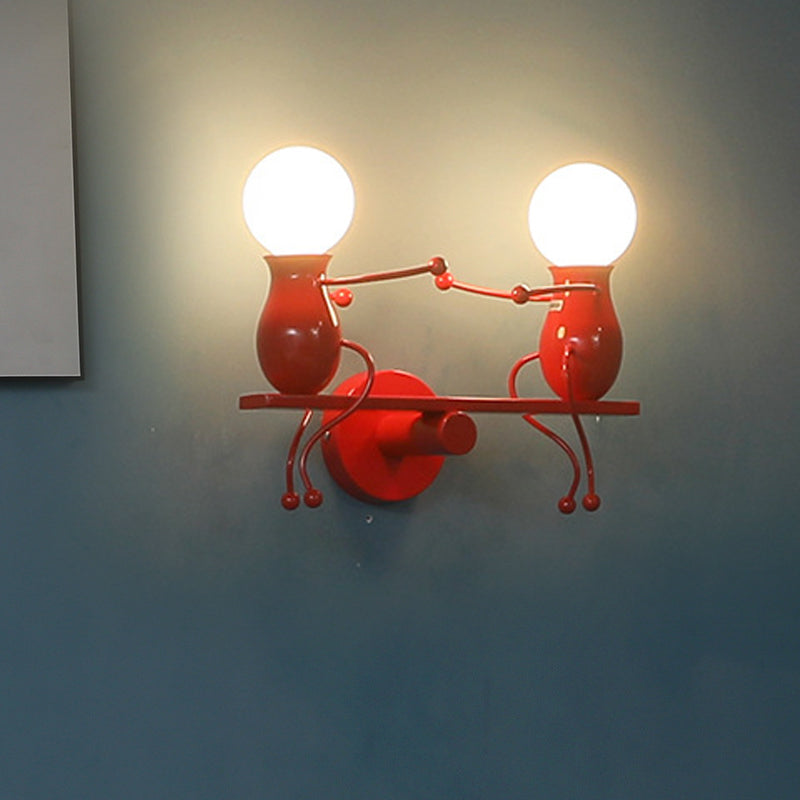 Black/White/Red Child-Like Wall Mount Lamp Kids 2 Heads Metal Wall Light Fixture with Seesaw Arm Red Clearhalo 'Wall Lamps & Sconces' 'Wall Lights' Lighting' 1651626