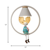 Deer/Angel Girl Wall Light Cartoon Metal 1 Light Pink/Blue Wall Lighting with Conical Fabric Shade and Ring Clearhalo 'Wall Lamps & Sconces' 'Wall Lights' Lighting' 1651638