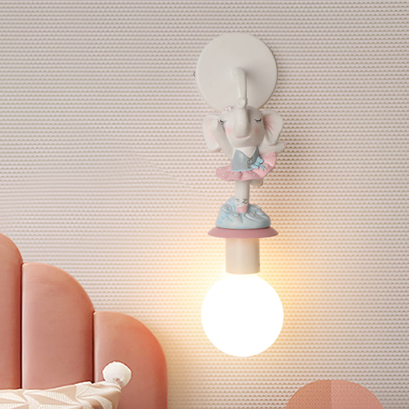 White Ball Wall Sconce Light Cartoon 1 Head Milk Glass Wall Lighting with Elephant/Deer/Unicorn Deco White Elephant Clearhalo 'Wall Lamps & Sconces' 'Wall Lights' Lighting' 1651660