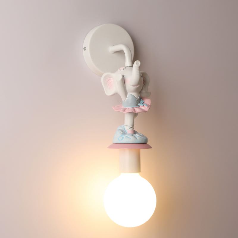 White Ball Wall Sconce Light Cartoon 1 Head Milk Glass Wall Lighting with Elephant/Deer/Unicorn Deco Clearhalo 'Wall Lamps & Sconces' 'Wall Lights' Lighting' 1651661