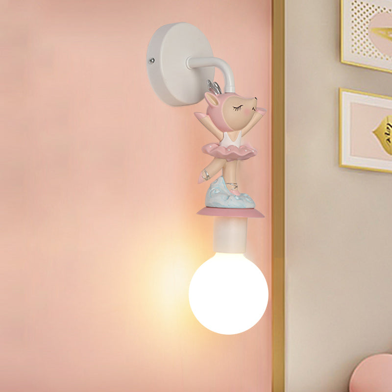 White Ball Wall Sconce Light Cartoon 1 Head Milk Glass Wall Lighting with Elephant/Deer/Unicorn Deco White Deer Clearhalo 'Wall Lamps & Sconces' 'Wall Lights' Lighting' 1651664