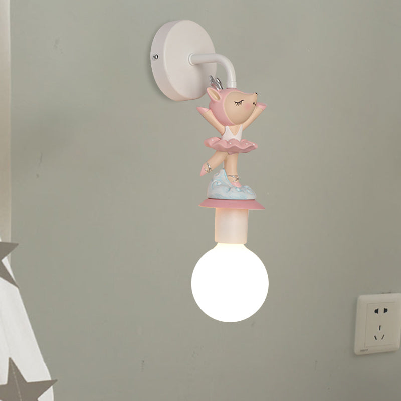 White Ball Wall Sconce Light Cartoon 1 Head Milk Glass Wall Lighting with Elephant/Deer/Unicorn Deco Clearhalo 'Wall Lamps & Sconces' 'Wall Lights' Lighting' 1651666