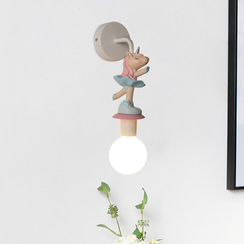 White Ball Wall Sconce Light Cartoon 1 Head Milk Glass Wall Lighting with Elephant/Deer/Unicorn Deco White Unicorn Clearhalo 'Wall Lamps & Sconces' 'Wall Lights' Lighting' 1651669