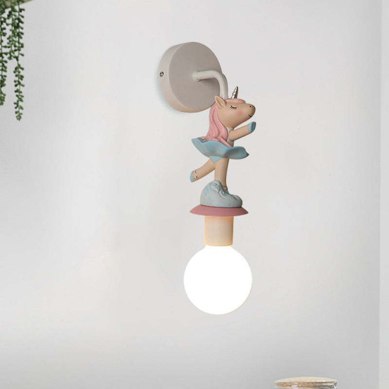 White Ball Wall Sconce Light Cartoon 1 Head Milk Glass Wall Lighting with Elephant/Deer/Unicorn Deco Clearhalo 'Wall Lamps & Sconces' 'Wall Lights' Lighting' 1651671