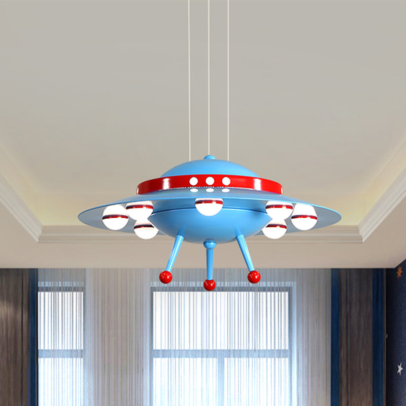 Aircraft Boys Bedroom Chandelier Light Metallic LED Cartoon Pendant Lighting in Yellow/Blue Blue Clearhalo 'Ceiling Lights' 'Chandeliers' 'Modern Chandeliers' 'Modern' Lighting' 1651691