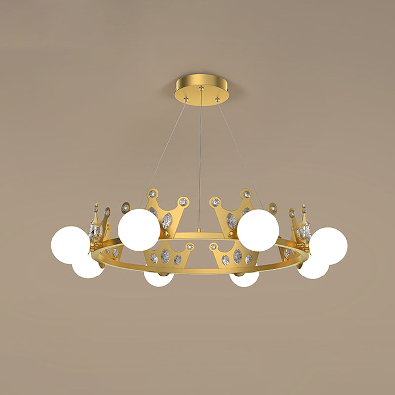 Metal Crown Chandelier Lamp Kids 5/8 Lights Hanging Light with Ball Frosted Glass Shade in Gold Clearhalo 'Ceiling Lights' 'Chandeliers' Lighting' options 1651712