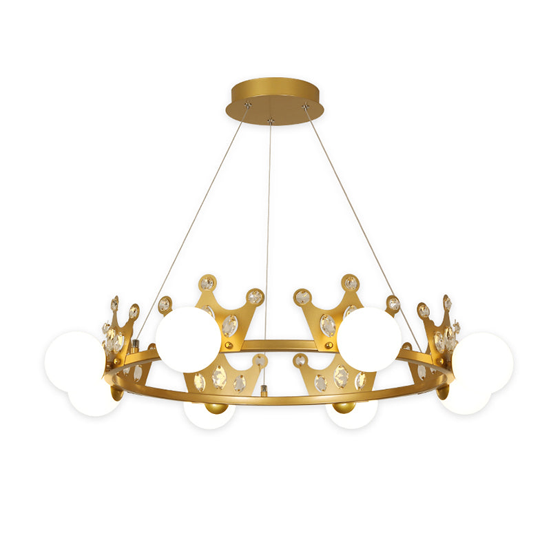 Metal Crown Chandelier Lamp Kids 5/8 Lights Hanging Light with Ball Frosted Glass Shade in Gold Clearhalo 'Ceiling Lights' 'Chandeliers' Lighting' options 1651713