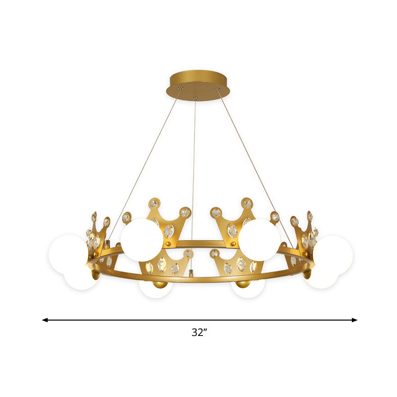 Metal Crown Chandelier Lamp Kids 5/8 Lights Hanging Light with Ball Frosted Glass Shade in Gold Clearhalo 'Ceiling Lights' 'Chandeliers' Lighting' options 1651714