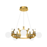 Metal Crown Chandelier Lamp Kids 5/8 Lights Hanging Light with Ball Frosted Glass Shade in Gold Clearhalo 'Ceiling Lights' 'Chandeliers' Lighting' options 1651718