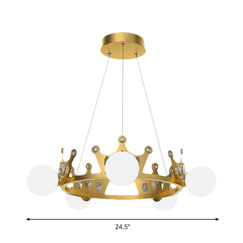 Metal Crown Chandelier Lamp Kids 5/8 Lights Hanging Light with Ball Frosted Glass Shade in Gold Clearhalo 'Ceiling Lights' 'Chandeliers' Lighting' options 1651719