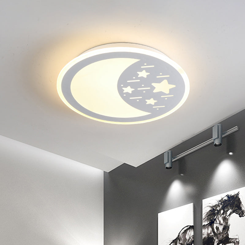 Kids Moon/Star/Loving Heart Flushmount Lighting Metallic LED Bedroom Flush Mount Lamp in White White Moon Clearhalo 'Ceiling Lights' 'Close To Ceiling Lights' 'Close to ceiling' 'Flush mount' Lighting' 1651756