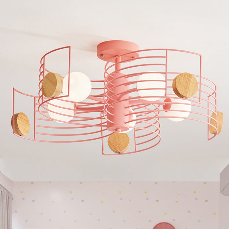 Metallic Spiral Semi Flush Mount Kids Pink/Gold LED Close to Ceiling Light with White Glass Shade Pink Clearhalo 'Ceiling Lights' 'Close To Ceiling Lights' 'Close to ceiling' 'Semi-flushmount' Lighting' 1651783