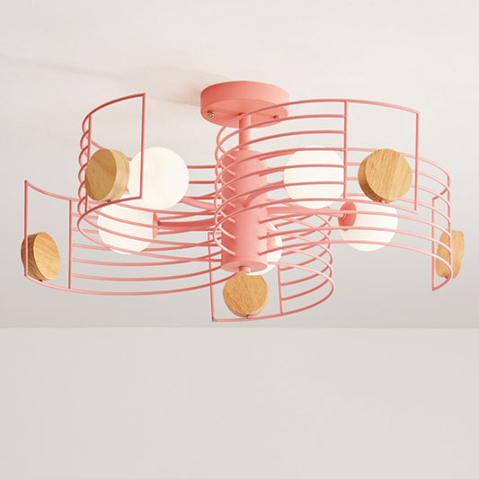 Metallic Spiral Semi Flush Mount Kids Pink/Gold LED Close to Ceiling Light with White Glass Shade Clearhalo 'Ceiling Lights' 'Close To Ceiling Lights' 'Close to ceiling' 'Semi-flushmount' Lighting' 1651784
