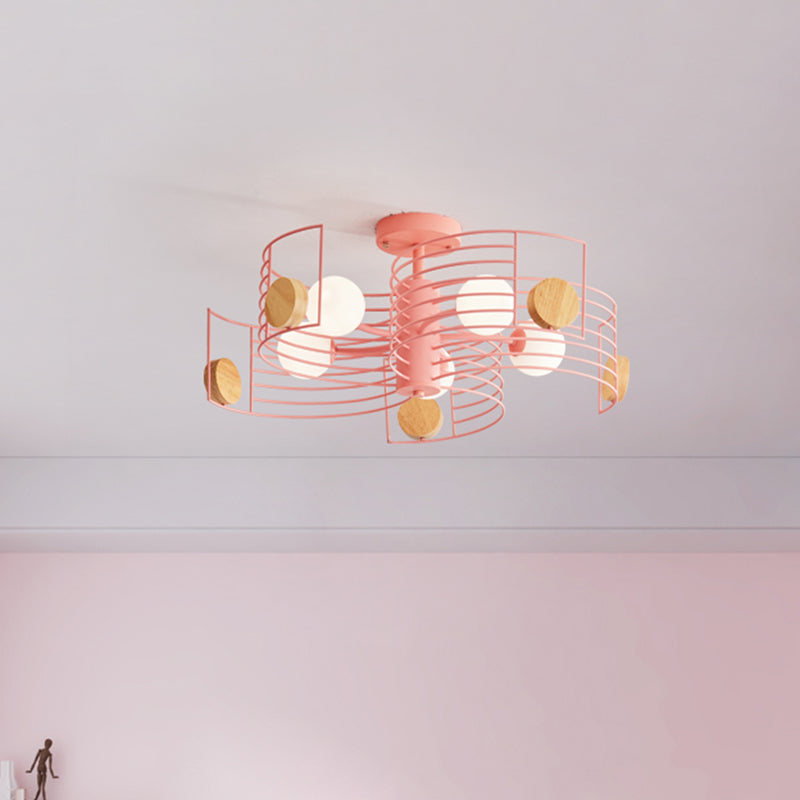 Metallic Spiral Semi Flush Mount Kids Pink/Gold LED Close to Ceiling Light with White Glass Shade Clearhalo 'Ceiling Lights' 'Close To Ceiling Lights' 'Close to ceiling' 'Semi-flushmount' Lighting' 1651785