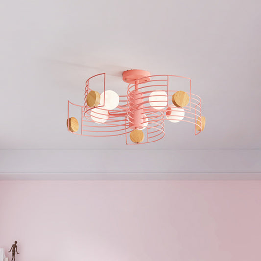 Metallic Spiral Semi Flush Mount Kids Pink/Gold LED Close to Ceiling Light with White Glass Shade Clearhalo 'Ceiling Lights' 'Close To Ceiling Lights' 'Close to ceiling' 'Semi-flushmount' Lighting' 1651785