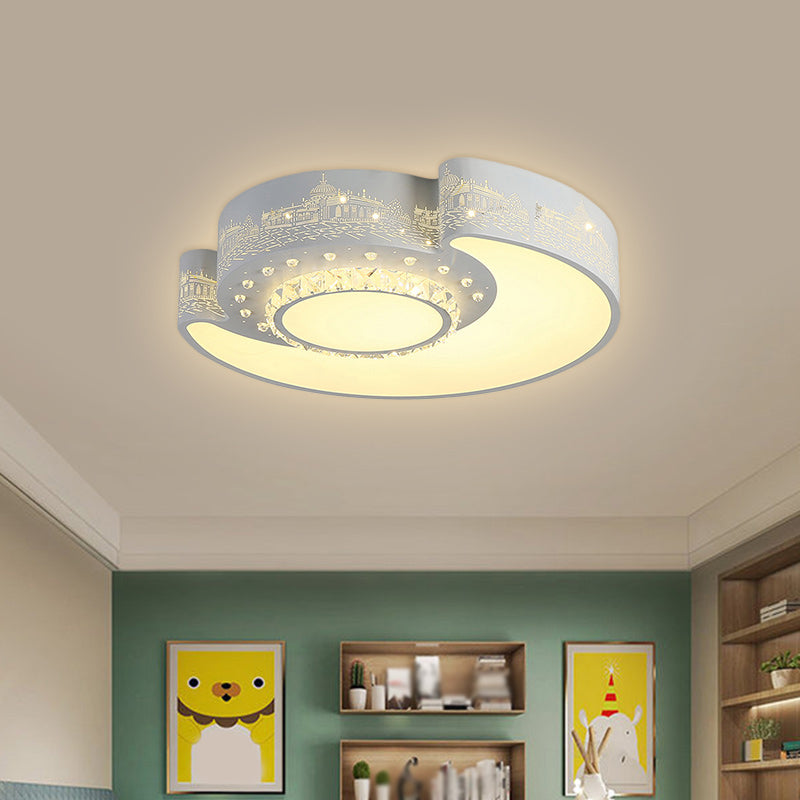 Floral Bedroom Flush Light Fixture Acrylic LED Modern Flush Mount with Faceted Crystal Decor in White Clearhalo 'Ceiling Lights' 'Close To Ceiling Lights' 'Close to ceiling' 'Flush mount' Lighting' 1651796