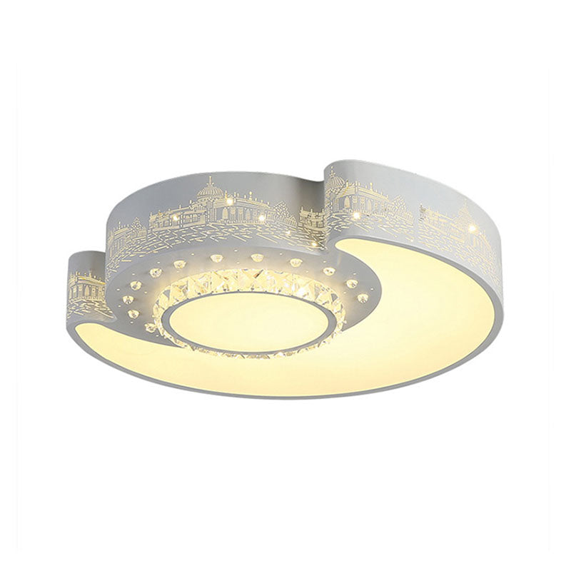 Floral Bedroom Flush Light Fixture Acrylic LED Modern Flush Mount with Faceted Crystal Decor in White Clearhalo 'Ceiling Lights' 'Close To Ceiling Lights' 'Close to ceiling' 'Flush mount' Lighting' 1651797