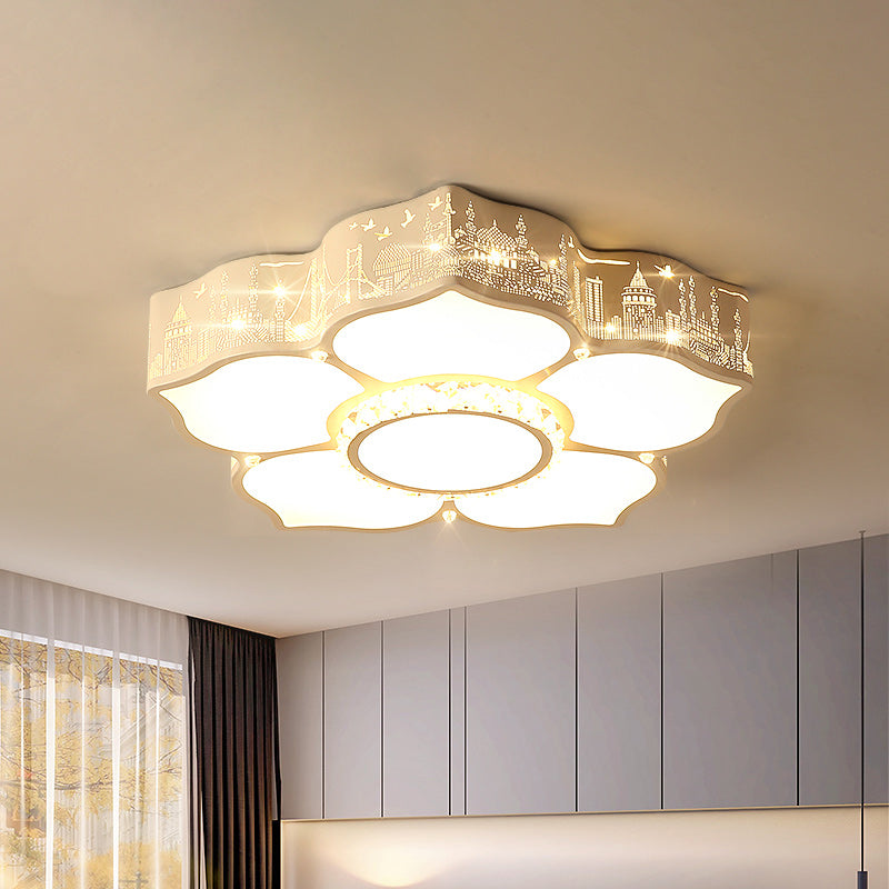 Floral Bedroom Flush Light Fixture Acrylic LED Modern Flush Mount with Faceted Crystal Decor in White White A Clearhalo 'Ceiling Lights' 'Close To Ceiling Lights' 'Close to ceiling' 'Flush mount' Lighting' 1651799