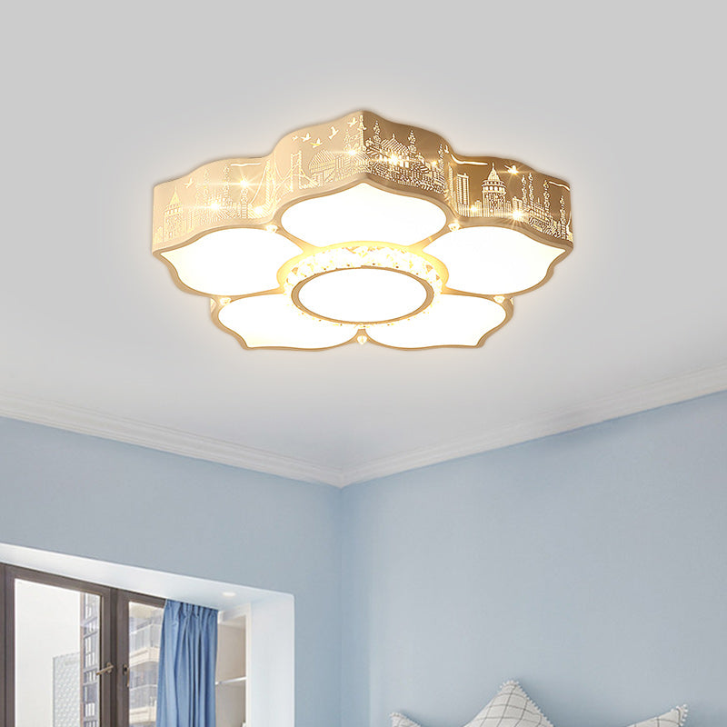 Floral Bedroom Flush Light Fixture Acrylic LED Modern Flush Mount with Faceted Crystal Decor in White Clearhalo 'Ceiling Lights' 'Close To Ceiling Lights' 'Close to ceiling' 'Flush mount' Lighting' 1651800