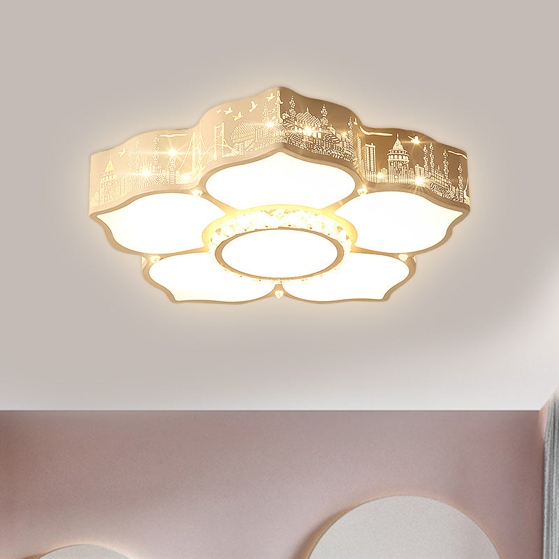 Floral Bedroom Flush Light Fixture Acrylic LED Modern Flush Mount with Faceted Crystal Decor in White Clearhalo 'Ceiling Lights' 'Close To Ceiling Lights' 'Close to ceiling' 'Flush mount' Lighting' 1651801