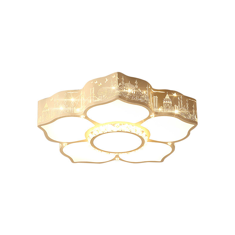 Floral Bedroom Flush Light Fixture Acrylic LED Modern Flush Mount with Faceted Crystal Decor in White Clearhalo 'Ceiling Lights' 'Close To Ceiling Lights' 'Close to ceiling' 'Flush mount' Lighting' 1651802