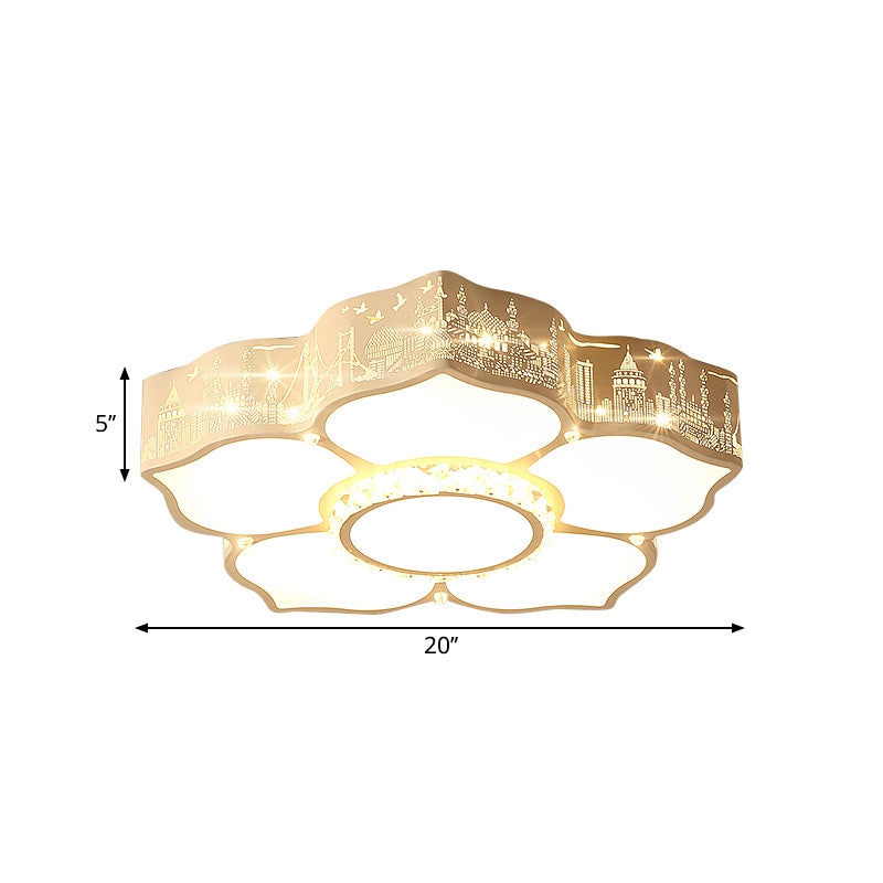 Floral Bedroom Flush Light Fixture Acrylic LED Modern Flush Mount with Faceted Crystal Decor in White Clearhalo 'Ceiling Lights' 'Close To Ceiling Lights' 'Close to ceiling' 'Flush mount' Lighting' 1651803