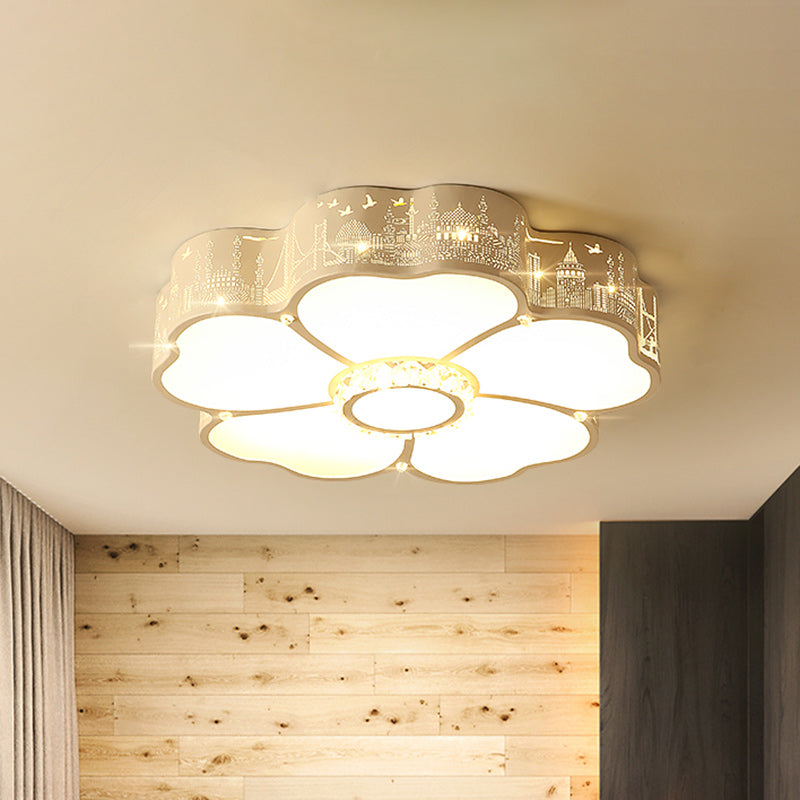 Floral Bedroom Flush Light Fixture Acrylic LED Modern Flush Mount with Faceted Crystal Decor in White White B Clearhalo 'Ceiling Lights' 'Close To Ceiling Lights' 'Close to ceiling' 'Flush mount' Lighting' 1651804