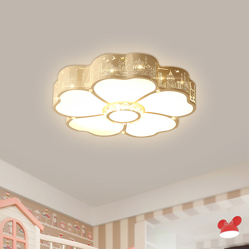 Floral Bedroom Flush Light Fixture Acrylic LED Modern Flush Mount with Faceted Crystal Decor in White Clearhalo 'Ceiling Lights' 'Close To Ceiling Lights' 'Close to ceiling' 'Flush mount' Lighting' 1651805