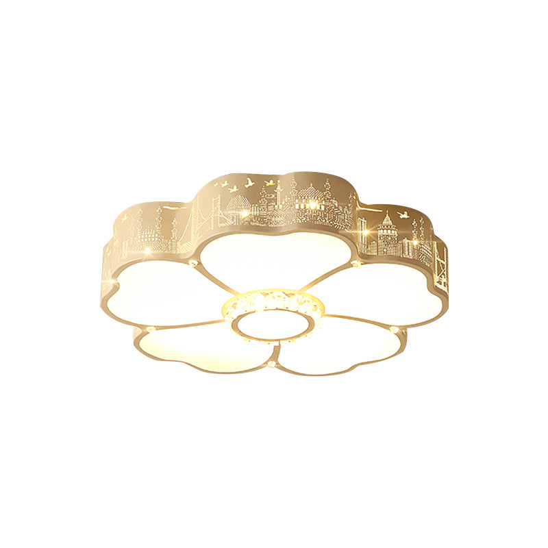 Floral Bedroom Flush Light Fixture Acrylic LED Modern Flush Mount with Faceted Crystal Decor in White Clearhalo 'Ceiling Lights' 'Close To Ceiling Lights' 'Close to ceiling' 'Flush mount' Lighting' 1651807