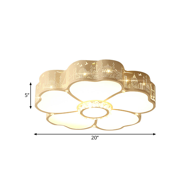 Floral Bedroom Flush Light Fixture Acrylic LED Modern Flush Mount with Faceted Crystal Decor in White Clearhalo 'Ceiling Lights' 'Close To Ceiling Lights' 'Close to ceiling' 'Flush mount' Lighting' 1651808