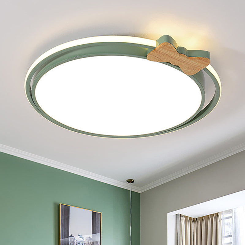 Round Flush Mount Lamp Modernism Acrylic Grey/White/Green LED Flush Ceiling Light with Bow Decor Green Clearhalo 'Ceiling Lights' 'Close To Ceiling Lights' 'Close to ceiling' 'Flush mount' Lighting' 1651842