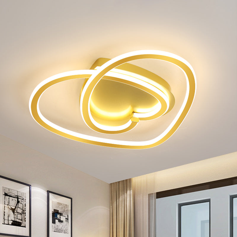 Loving Heart Bedroom Flush Mount Light Acrylic LED Modernist Ceiling Mounted Fixture in Pink/Gold Gold Clearhalo 'Ceiling Lights' 'Close To Ceiling Lights' 'Close to ceiling' 'Flush mount' Lighting' 1651846