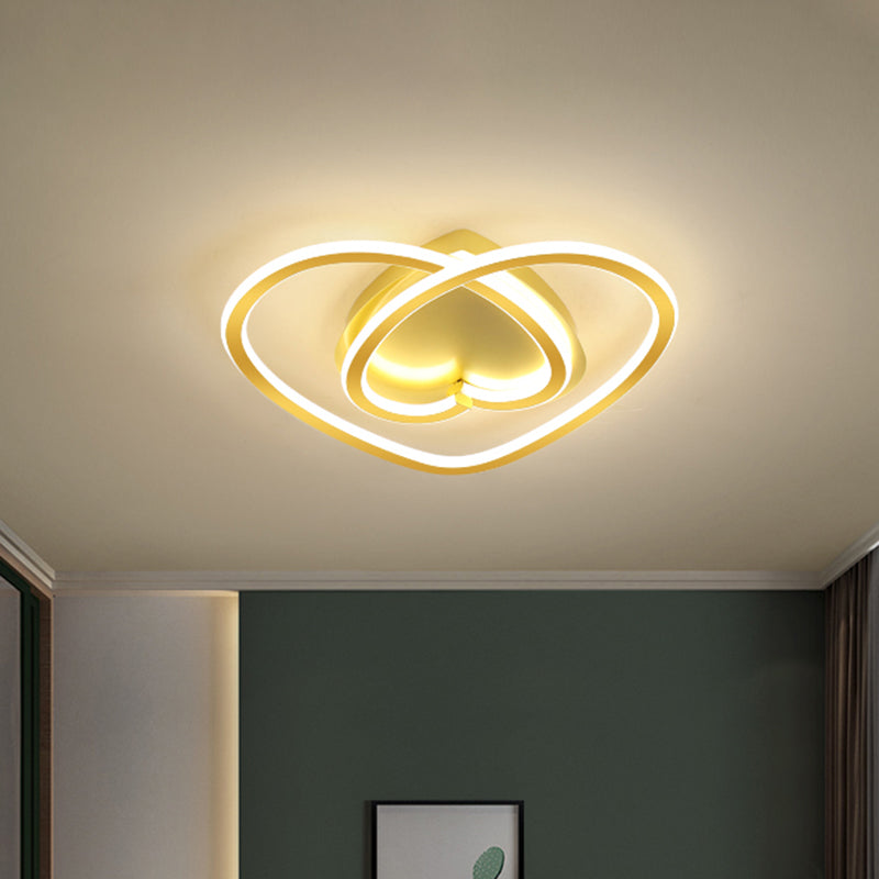 Loving Heart Bedroom Flush Mount Light Acrylic LED Modernist Ceiling Mounted Fixture in Pink/Gold Clearhalo 'Ceiling Lights' 'Close To Ceiling Lights' 'Close to ceiling' 'Flush mount' Lighting' 1651847