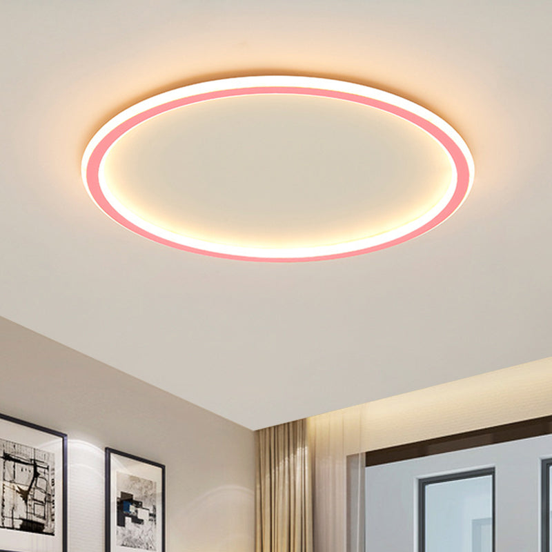 Circular Ceiling Mounted Light Minimalist Acrylic Pink/Blue LED Flush Mount Lighting for Bedroom Pink Clearhalo 'Ceiling Lights' 'Close To Ceiling Lights' 'Close to ceiling' 'Flush mount' Lighting' 1651854