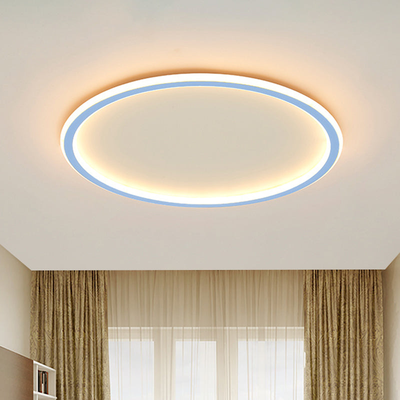 Circular Ceiling Mounted Light Minimalist Acrylic Pink/Blue LED Flush Mount Lighting for Bedroom Blue Clearhalo 'Ceiling Lights' 'Close To Ceiling Lights' 'Close to ceiling' 'Flush mount' Lighting' 1651858