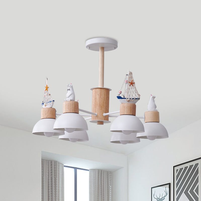 Dome Metallic Chandelier Lighting Cartoon 6 Bulbs Black/White Hanging Ceiling Light with Bear and Ship Design Clearhalo 'Ceiling Lights' 'Chandeliers' Lighting' options 1651868